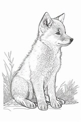 Obraz premium A cute baby wolf illustration with soft features and bold outlines, ideal for children’s colouring books.