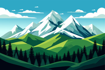 Mountain landscape with coniferous forest and high peaks. Vector illustration © muhamad