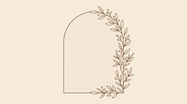 Elegant floral arch frame featuring delicate botanical elements and hand drawn organic lines for wedding invitations or sophisticated creative stationery projects