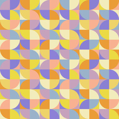 Mid-century modern style seamless geometric pattern, abstract pastel background with circle elements and color blocks. Eps 10 © Kateryna