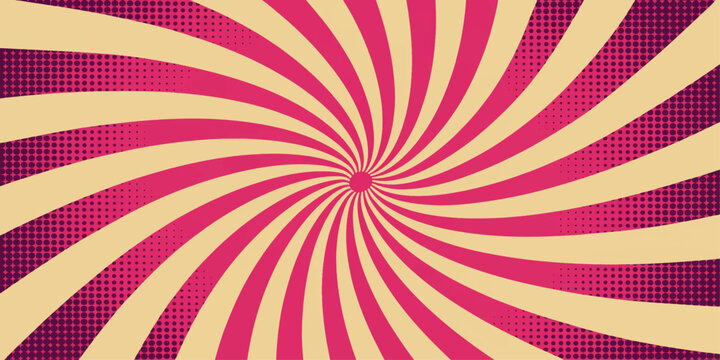 Abstract retro sunburst background with pink rays and vintage spiral pattern