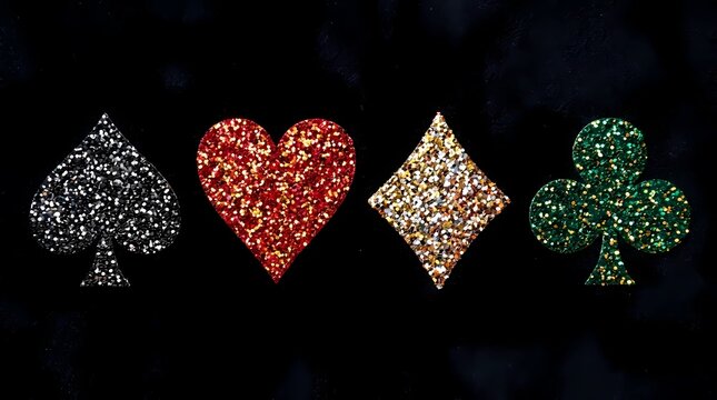 Glitter Poker Suits on Black Background