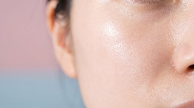 Smooth skin refined pore healthy complexion natural texture glowing cheek close up hydrated clear youthful beauty face skincare