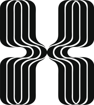 Geometric butterfly shape formed by multiple curved black bands creating mirror effect for creative branding and digital design.