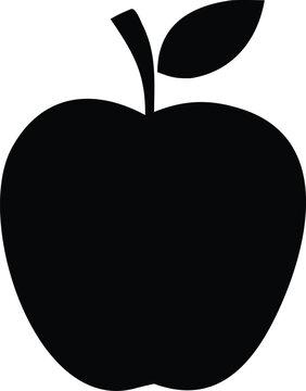 Black simple apple with green leaf vector icon