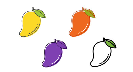 Colorful cartoon mango illustrations in playful style with vibrant colors and flat design for food branding © SHAMIM STOCK