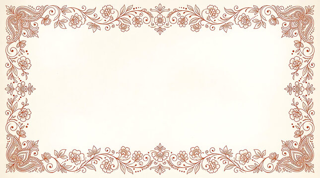 Henna Floral Border Frame Minimalist Indian Art Wide Wallpaper