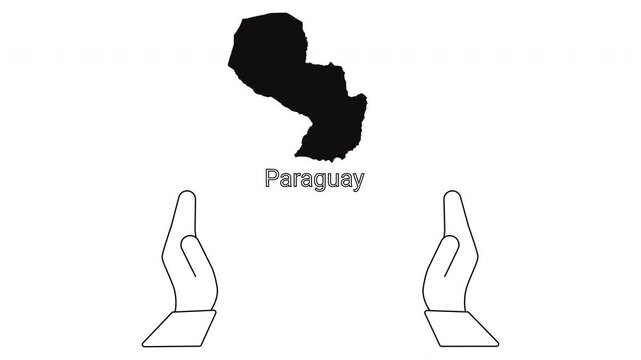 Paraguay map outline with open hands below, symbolizing support and care.