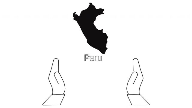 Peru Map Silhouette with Open Hands Below.