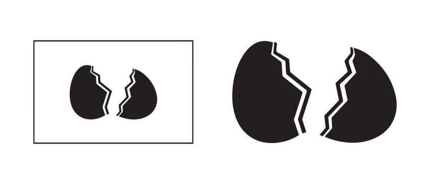 Simple black and white graphic of a broken egg shell isolated on transparent background