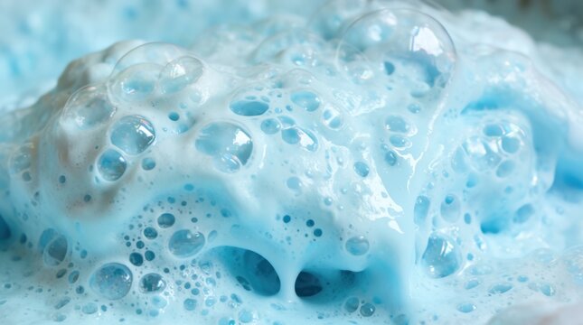 Light blue soapy foam with bubbles 

