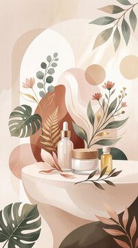modern skincare branding illustration, luxury minimal style