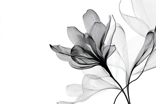 Abstract black and white floral design with transparent petals