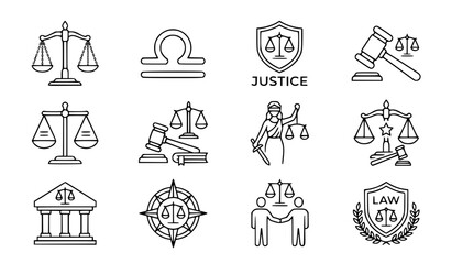 Fototapeta premium Justice scales icon set law libra vector illustration