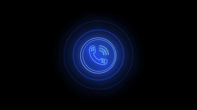 Neon Glowing blue smart phone call ring icon animation with ringing audio sound wave signal. mobile phone ringing icon Incoming call receive button animation, telephone calling icon