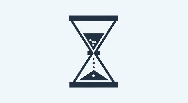 Dark hourglass icon with falling sand, symbolizing time passing, countdown, deadline, and measurement concept.