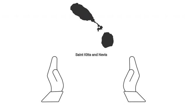 Saint Kitts and Nevis Map with Hands Illustration.