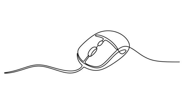 Continuous line drawing of a computer mouse isolated on white background