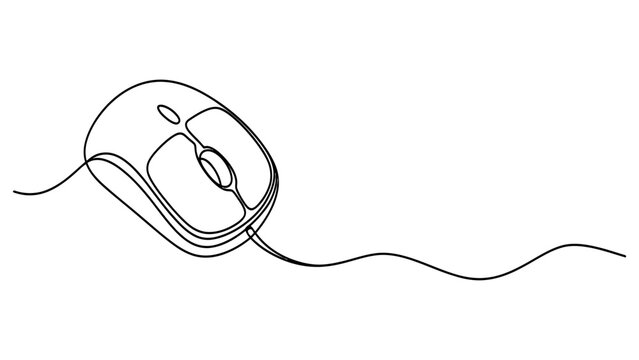 Continuous one line drawing of a computer mouse isolated on white background