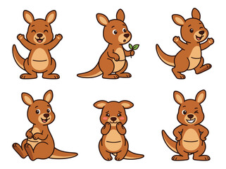 Cute kangaroo cartoon character collection with joyful poses and expressive emotions. Kawaii Australian animal vector set for stickers and kids designs © Amie