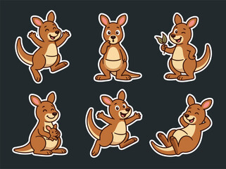Cute kangaroo cartoon character collection with joyful poses and expressive emotions. Kawaii Australian animal vector set for stickers and kids designs © Amie