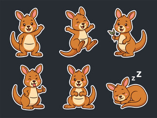 Cute kangaroo cartoon character collection with joyful poses and expressive emotions. Kawaii Australian animal vector set for stickers and kids designs © Amie