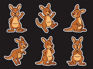 Cute kangaroo cartoon character collection with joyful poses and expressive emotions. Kawaii Australian animal vector set for stickers and kids designs © Amie
