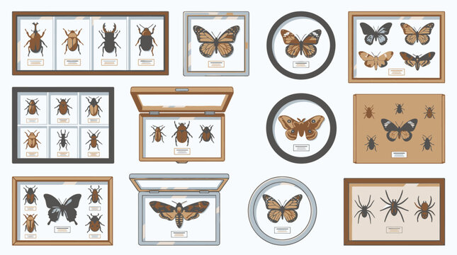 Vector Collection of 10 Insect Display Case Riker Mounts for Specimen Preservation Art