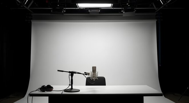 Professional recording studio setup with microphone and headphones