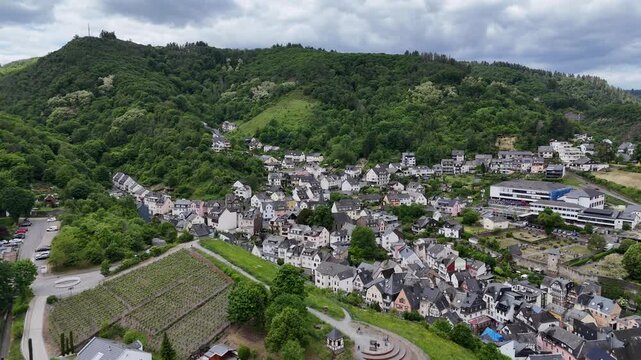 Aerial View of Cochem Germany Village and Green Hills