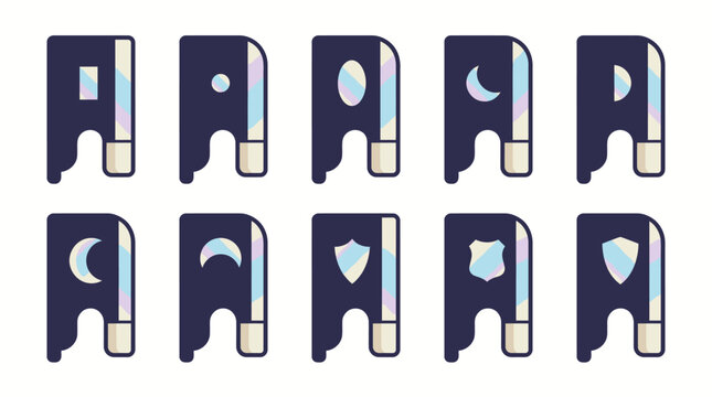Collection of 10 violin bow frog slides vector icons, flat design for string instrument parts and classical music craftsmanship concepts