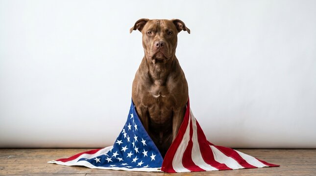 American pit bull terrier with us flag patriotic canine portrait