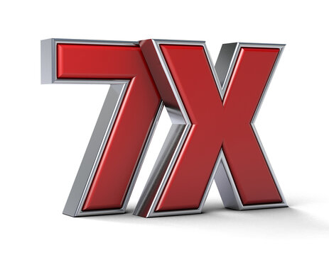 7X 3D metal and red text isolated on transparent background. 3d illustration.