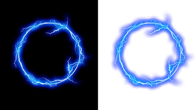 Blue electric ring energy circle effect with black and white backgrounds