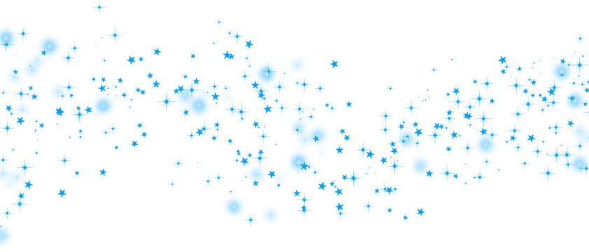 Abstract blue star particles floating on white background