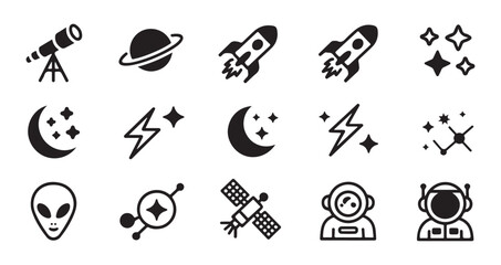 Collection of space and astronomy icons vector elements for science and education. © Sen
