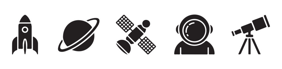Space exploration icons set with rocket planet satellite astronaut and telescope symbols vector. © Sen