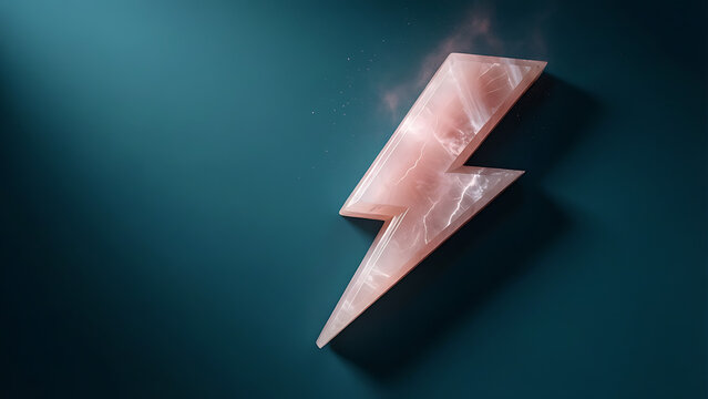 Ic&ocirc;ne &eacute;clair 3D en quartz rose poli avec veines min&eacute;rales naturelles, sur fond sarcelle fonc&eacute; uni