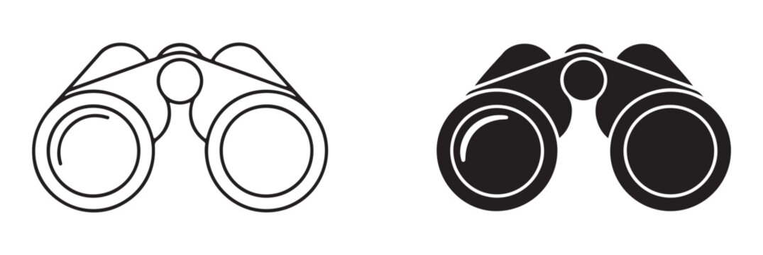 Binoculars outline and filled icon set for looking observing or searching vector illustration.