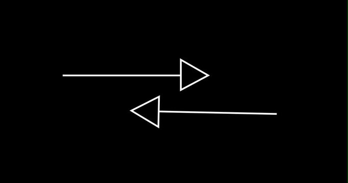 Animated white arrows pointing opposite directions on black background, motion movement contrast