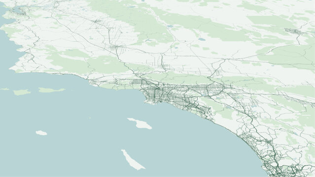 Modern minimalist vector map of Los Angeles, California, USA. High-quality scalable illustration of Los Angeles city grid, LA freeway network, Santa Monica bayfront for posters and design.