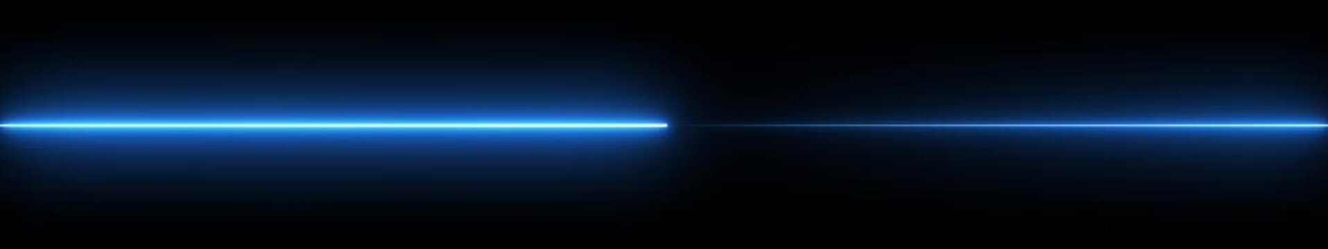 Futuristic blue Neon Laser Transition Animation on Black Background &ndash; Ultra Wide 4K Glowing Light Sweep Motion