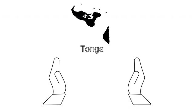 Tonga Map Outline with Open Hands Illustration.