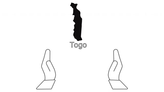 Togo Map Outline with Open Hands Symbolizing Support and Aid.