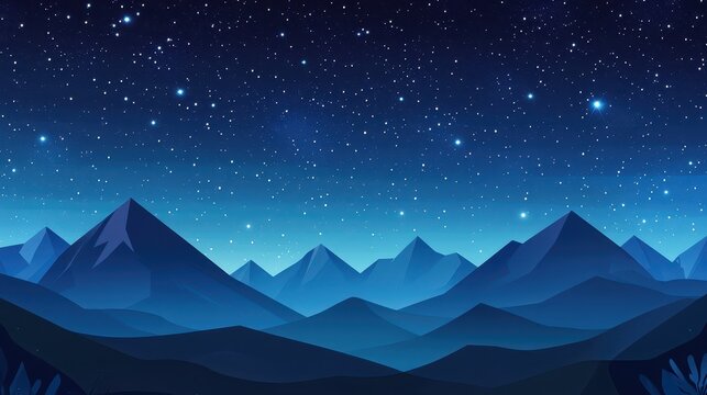 Majestic mountain range bathed in the ethereal glow of a vast, star-filled night sky showcasing constellations