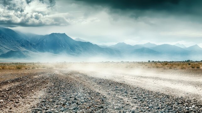 Rally car dramatically drifting through gravel on a dusty mountain road, creating intense motion blur and high contrast.
