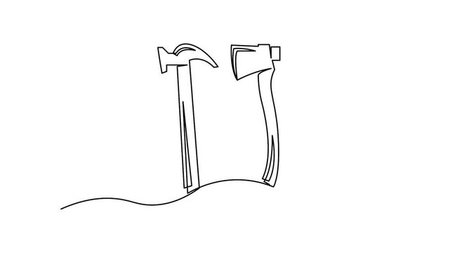 Hammer and Axe One Line Art 4K Animation with Continuous Line Motion