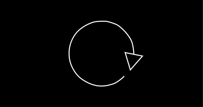 Animated white refresh on black background, loopable cycle symbol reload repeat restart circular arrow