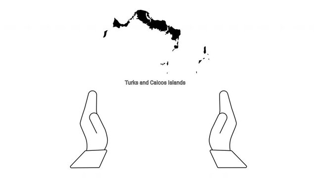 Turks and Caicos Islands Map with Hands Illustration.