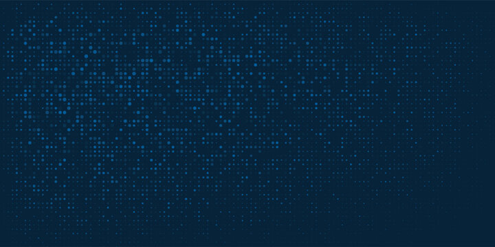 Abstract tech vector background with blue halftone dots pattern and dark blue digital data grid.